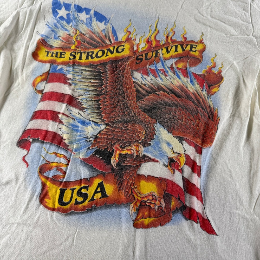 Vintage USA Eagle Large Graphic Print Gildan Heavy Shirt White Short Sleeve Flag